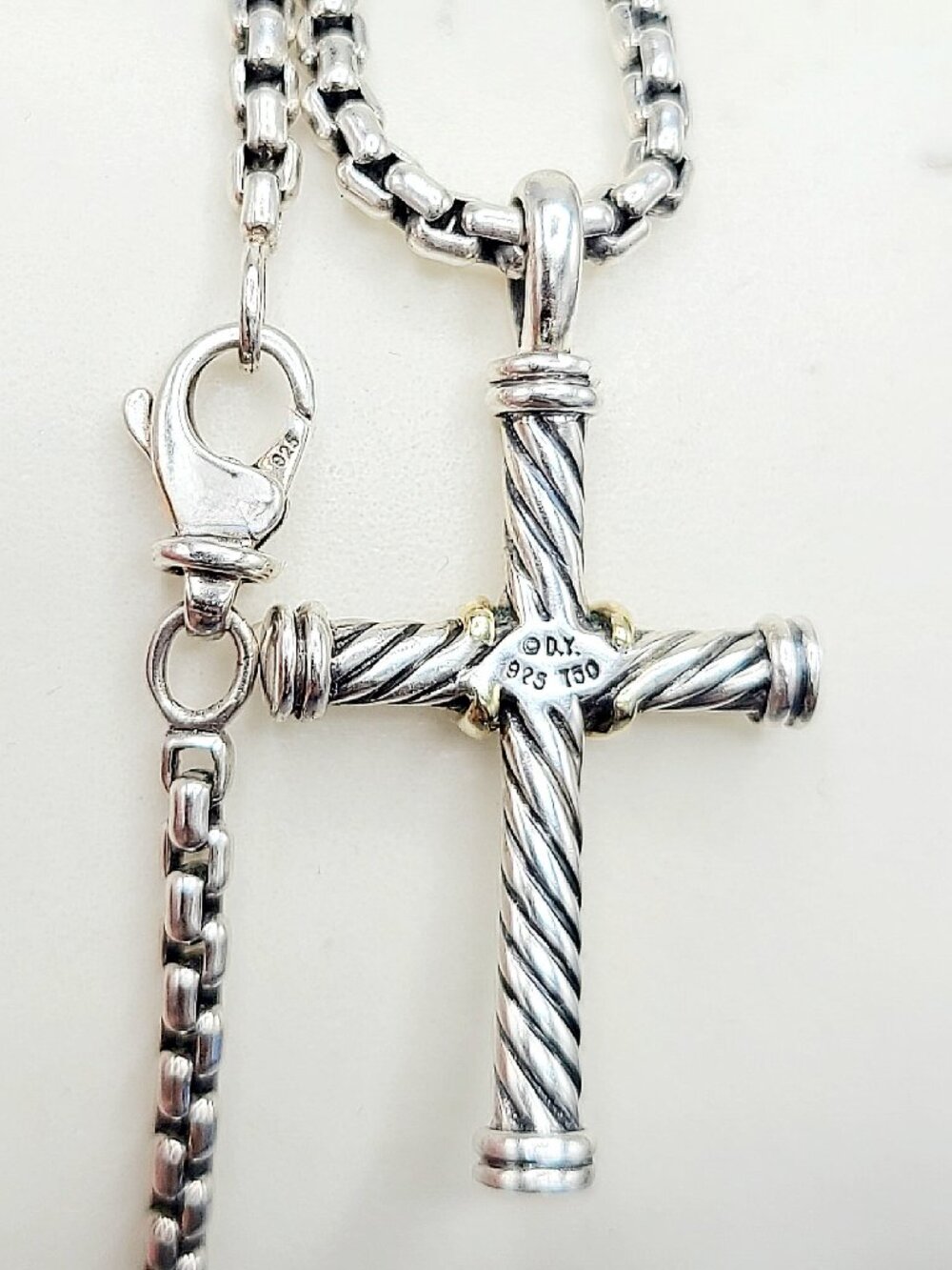 David Yurman Cable Cross Gold X Pendant Necklace w/ 18K Yellow Gold - 20" - RARE - Picture 9 of 12